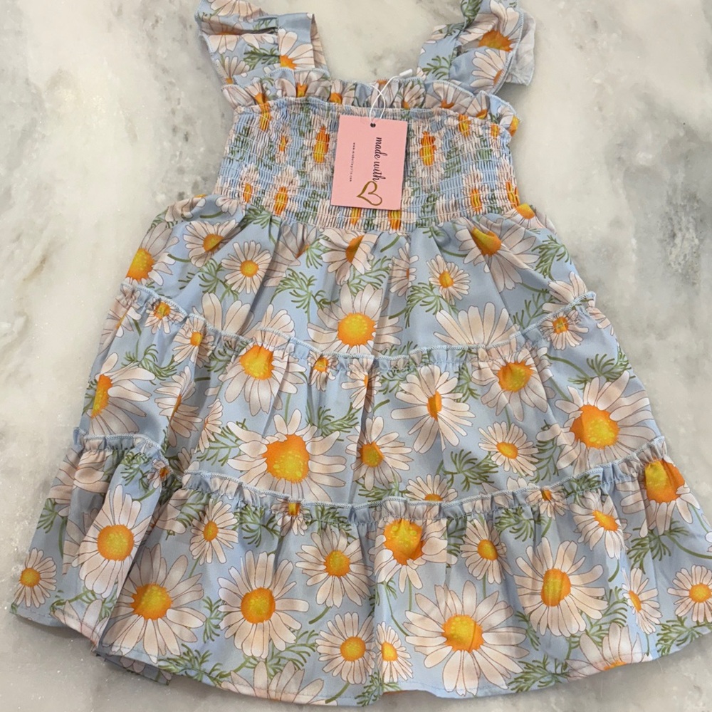 Mia Bella Girls Floral Blue Dress